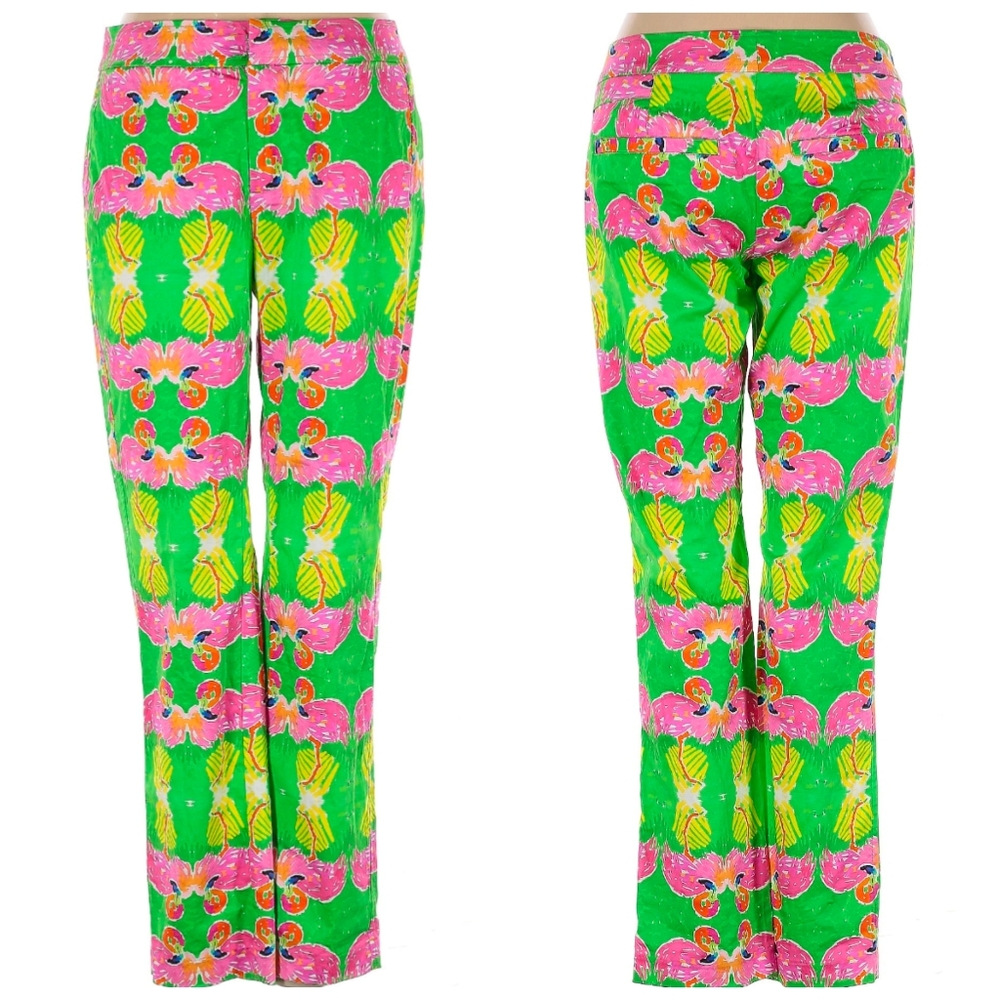 Lauren Gold Colorful Flamingo Print Summer Pants